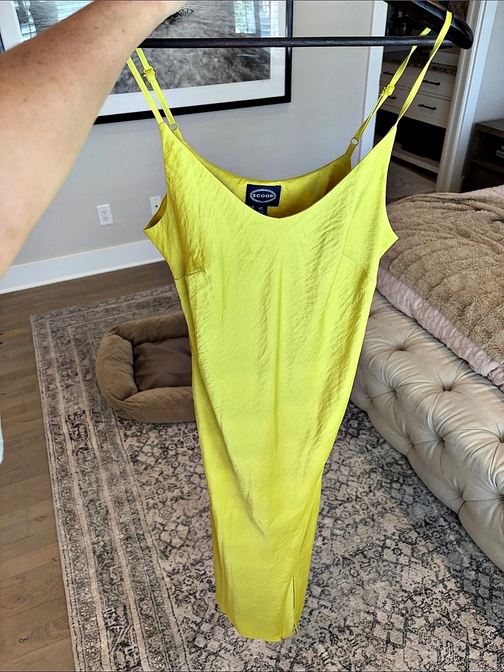 Scoop Asymmetrical Bias Satin Slip Dress Yellow Size XS